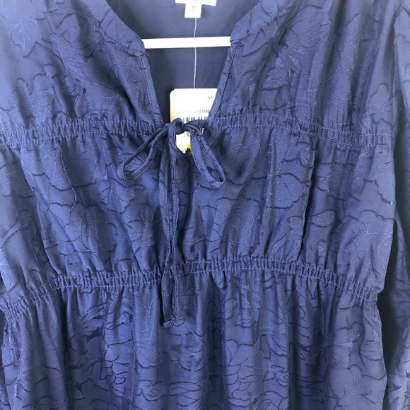 Mason & Belle navy blue long sleeve v notch layered lace look pullover blouse M - Picture 2 of 13